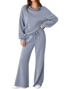 Aleumdr Womens Two Piece Outfits Lounge Set Sweatsuit Sets Long Sleeve High Neck Sweatshirt With Sweatpants Tracksuit Dusk Blue Medium
