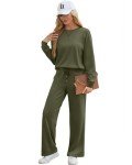 Jescakoo Womens 2 Piece Sweatsuit Outfit 2024 Fall Long Sleeve Pullover Lounge Set Casual Gym Tracksuit S-XXL Green Size M
