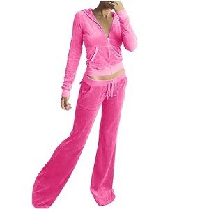 takaeys Velour Tracksuit Womens 2 Piece Zip up Cropped Jacket Casual Wide Leg Long Pants Fashion Workout Outfits, Pink, X-Large