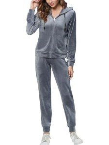 MessBebe Womens Sweatsuits Velour Tracksuits Set 2 Piece Sports Outfit Zip Hoodie Pants Set Joggers Set Grey S