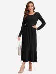 WNEEDU Women's Black Long Sleeve Maxi Dress