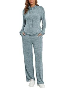 Famulily Womens Fall 2 Piece Outfits Hoodie Sweatpants Jogger Sweatsuit Workout Set Y2K Tracksuits Blue L