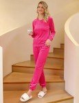 Totatuit Velour Tracksuit Womens, Ladies Two Piece Outfits Sweatsuit Set Striped Leopard Top and Long Pant Loungewear Pajamas Workout Jogger Sets Rose