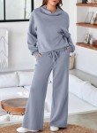 Aleumdr Womens Two Piece Outfits Lounge Set Sweatsuit Sets Long Sleeve High Neck Sweatshirt With Sweatpants Tracksuit Dusk Blue Medium
