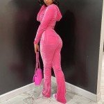 takaeys Velour Tracksuit Womens 2 Piece Zip up Cropped Jacket Casual Wide Leg Long Pants Fashion Workout Outfits, Pink, X-Large