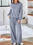 Aleumdr Womens Two Piece Outfits Lounge Set Sweatsuit Sets Long Sleeve High Neck Sweatshirt With Sweatpants Tracksuit Dusk Blue Medium