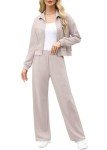XIEERDUO Sweatsuit Set for Women Outfit 2024 Zip Up Wide Leg Sweatpant Tracksuit Lounge 2 Piece Matching Set Khaki S