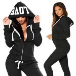 JIHUILAI Two Piece Tracksuit For Women Long Sleeve Stripe Zipper Jacket With Sweatpants Jogger Hoodie Sweatsuit Workout Set, Black, Large