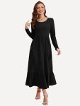 WNEEDU Women's Black Long Sleeve Maxi Dress