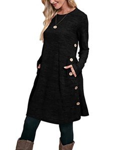 Jescakoo Women's Black Long Sleeve Casual Dress