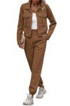 PRETTYGARDEN Womens 2024 Fall 2 Piece Outfits Tracksuit Long Sleeve Button Down Shacket Jacket Pockets Long Pants Casual Set (Camel,Large)