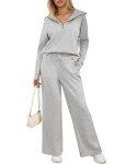 Voqeen Lounge sets for women Womens Long Sleeve Top Wide Leg Pants 2 Piece Fall Outfits Sweatsuit(Grey,M)