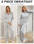 Voqeen Lounge sets for women Womens Long Sleeve Top Wide Leg Pants 2 Piece Fall Outfits Sweatsuit(Grey,M)