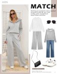 Voqeen Lounge sets for women Womens Long Sleeve Top Wide Leg Pants 2 Piece Fall Outfits Sweatsuit(Grey,M)
