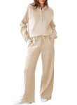 Aleumdr Women's Two Piece Tracksuit 2024 Fall Winter Matching Lounge Set Sweatshirt with Wide Leg Sweatpants Beige Large