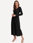 WNEEDU Women's Black Long Sleeve Maxi Dress