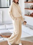 Aleumdr Women's Two Piece Tracksuit 2024 Fall Winter Matching Lounge Set Sweatshirt with Wide Leg Sweatpants Beige Large