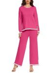 VUTRU Lounge Sets for Women Knit Sweatsuits Long Sleeve 2 Piece Outfits Pullover Tops Wide Leg Pants Tracksuit