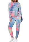 Women's Tie Dye Jogger Outfit Sweatsuit 2 Piece Sweatshirt Long Sleeve Hooded and Pants Lounge Sets Tracksuit