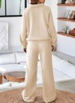Aleumdr Women's Two Piece Tracksuit 2024 Fall Winter Matching Lounge Set Sweatshirt with Wide Leg Sweatpants Beige Large