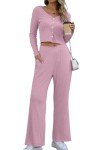 YUNDAI Womens 2 Piece Outfits V Neck Casual Fall Long Sleeve Top Tracksuits Pant Lounge Sets with Pocket