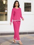 VUTRU Lounge Sets for Women Knit Sweatsuits Long Sleeve 2 Piece Outfits Pullover Tops Wide Leg Pants Tracksuit