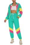 UOUA Women's Color Block 2 Piece 80s 90s Outfits Long Sleeve Windbreaker Jacket Tracksuit Set, Mint Green, Large