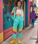 UOUA Women's Color Block 2 Piece 80s 90s Outfits Long Sleeve Windbreaker Jacket Tracksuit Set, Mint Green, Large