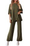 PRETTYGARDEN Women's 2 Piece Outfits Casual Short Sleeve Pullover Tops and Wide Leg Pants Lounge Sets Tracksuits (Army Green,Large)