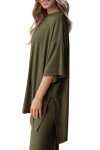 PRETTYGARDEN Women's 2 Piece Outfits Casual Short Sleeve Pullover Tops and Wide Leg Pants Lounge Sets Tracksuits (Army Green,Large)