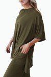 PRETTYGARDEN Women's 2 Piece Outfits Casual Short Sleeve Pullover Tops and Wide Leg Pants Lounge Sets Tracksuits (Army Green,Large)