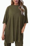 PRETTYGARDEN Women's 2 Piece Outfits Casual Short Sleeve Pullover Tops and Wide Leg Pants Lounge Sets Tracksuits (Army Green,Large)