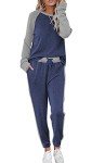 Ekouaer Women's Pajama Set Long Sleeve PJs 2 Piece Outfit Pullover Sleepwear Sweatshirt and Long Pants with Pockets Navy