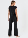 LILLUSORY 2 Piece Outfits for Women Lounge Matching Set Two Piece Knit Tracksuit Sweatsuits Top & Pants, Black, Large