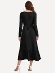WNEEDU Women's Black Long Sleeve Maxi Dress