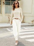 oten 2 Piece Outfits For Women Trendy Sweatsuit Lounge Sets Cozy Knit Sweater Long Sleeve Tracksuit Loungewear Set Beige White Medium