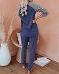 Ekouaer Women's Pajama Set Long Sleeve PJs 2 Piece Outfit Pullover Sleepwear Sweatshirt and Long Pants with Pockets Navy