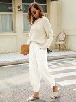 oten 2 Piece Outfits For Women Trendy Sweatsuit Lounge Sets Cozy Knit Sweater Long Sleeve Tracksuit Loungewear Set Beige White Medium