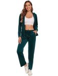 ROYAL MATRIX Women's Velour Tracksuit - 2 Pieces Velour Sweatsuits Velvet Track Suits Set Full Zip Hoodie & Sweatpants Sets Dark Green,XL