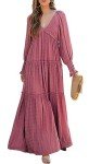 R.Vivimos Long Sleeve Flowy Maxi Dress - Dark Pink