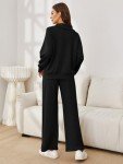Glamaker Womens 2 Piece Outfits Sweatsuit Set Oversized Half Zip Sweatshirt Wide Leg Sweatpants Lounge Set Tracksuit, Black, Large