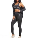 XPINYT 5pcs Workout Outfits for Women Athletic Sets Sport Suits Yoga Gym Fitness Exercise Clothes Jogging Tracksuits(Black 03,XL)