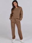 ANRABESS Womens 2 Piece Outfits Lounge Sets Cropped Sweatshirt & Joggers Fashion Sweatsuit Sweat Set 2024 Fall Travel, Brown, Medium