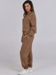 ANRABESS Womens 2 Piece Outfits Lounge Sets Cropped Sweatshirt & Joggers Fashion Sweatsuit Sweat Set 2024 Fall Travel, Brown, Medium