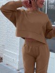 ANRABESS Womens 2 Piece Outfits Lounge Sets Cropped Sweatshirt & Joggers Fashion Sweatsuit Sweat Set 2024 Fall Travel, Brown, Medium