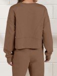 ANRABESS Womens 2 Piece Outfits Lounge Sets Cropped Sweatshirt & Joggers Fashion Sweatsuit Sweat Set 2024 Fall Travel, Brown, Medium
