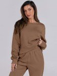 ANRABESS Womens 2 Piece Outfits Lounge Sets Cropped Sweatshirt & Joggers Fashion Sweatsuit Sweat Set 2024 Fall Travel, Brown, Medium