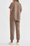 PRETTYGARDEN Women's Summer 2 Piece Outfit Tracksuits Casual Short Sleeve Tops High Waisted Sweatpants Set (Khaki,Large)