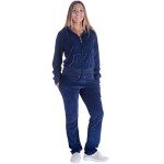 Velour Tracksuits Womens Jogging Track Suit for Women Set 2 Piece Outfits SweatPants, Navy, Small