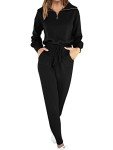 ANRABESS Women's Two Piece Outfits Sweater Sets Long Sleeve Zip Up Knit Pullover Jogger Pants Tracksuit 2024 Fall Lounge Sets, Black, Large